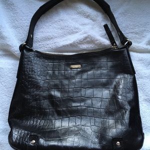 Kate Spade Black CrocEmbossed Leather Shoulder Bag